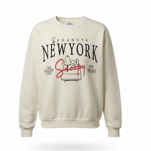 Peanuts Ivory Sweatshirt with Snoopy on doghouse and New York Stitched on Sz XL - Picture 5 of 13